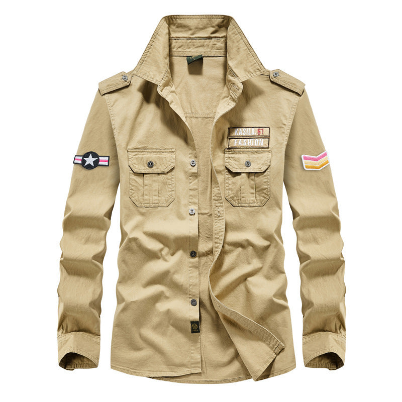 Chemise utilitaire à manches longues pour hommes avec poches poitrine, épaulettes et patchs décoratifs Echo Archiv
