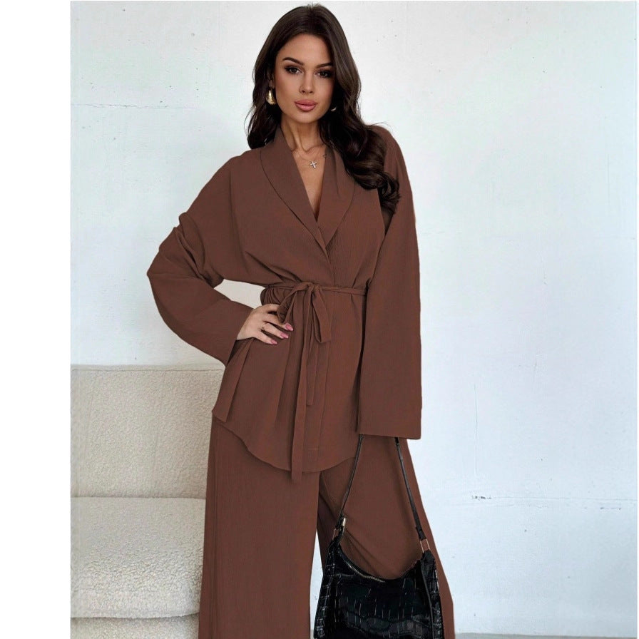 Ensemble Blazer Enveloppant Décontracté et Pantalons Amples pour Femmes Echoarchiv