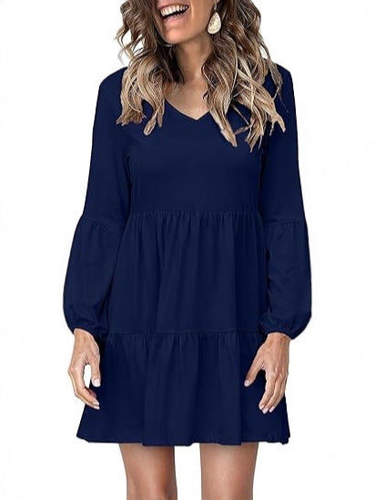 Robe Mini à Volants pour Femmes avec Décolleté en V et Manches Ballon Echoarchiv