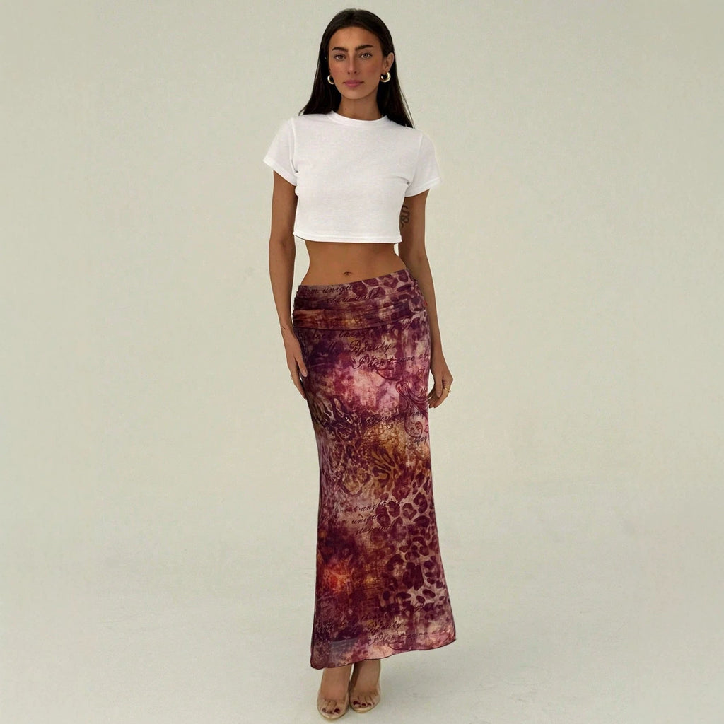Jupe maxi femme étroite avec taille froncée et imprimé intégral R&B