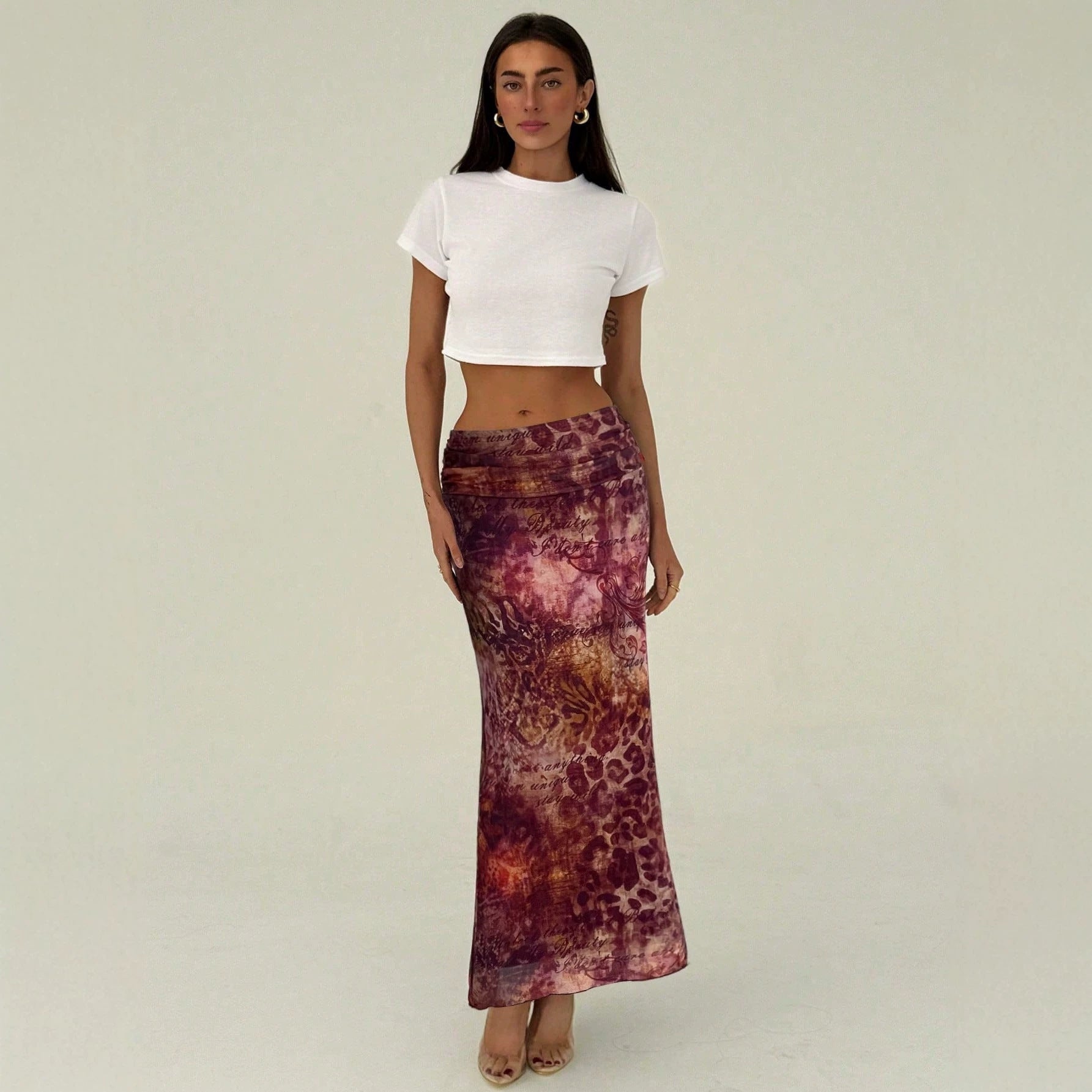 Jupe maxi femme étroite avec taille froncée et imprimé intégral R&B