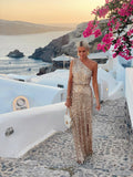 Robe maxi pour femmes avec fente latérale et paillettes