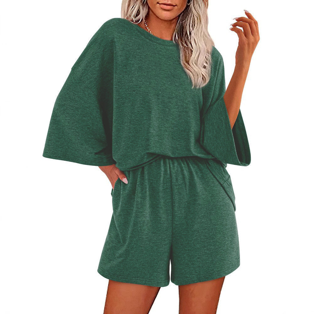 Ensemble de Haut à Manches Courtes Oversized et Shorts à Taille Élastique pour Femmes Echoarchiv