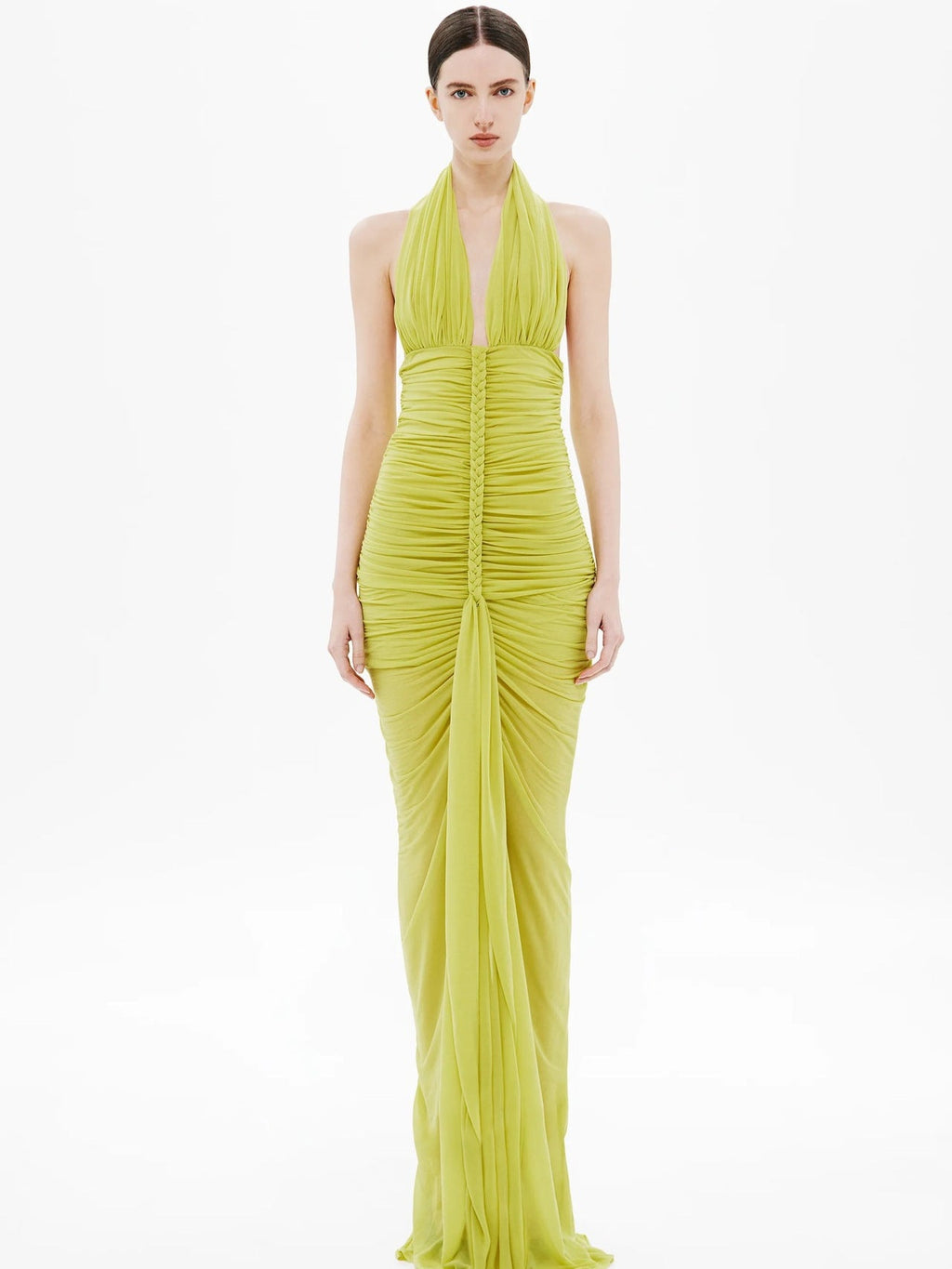 Robe maxi froncée exquise pour femmes avec décolleté en V profond et drapés élégants Heidi-Mode