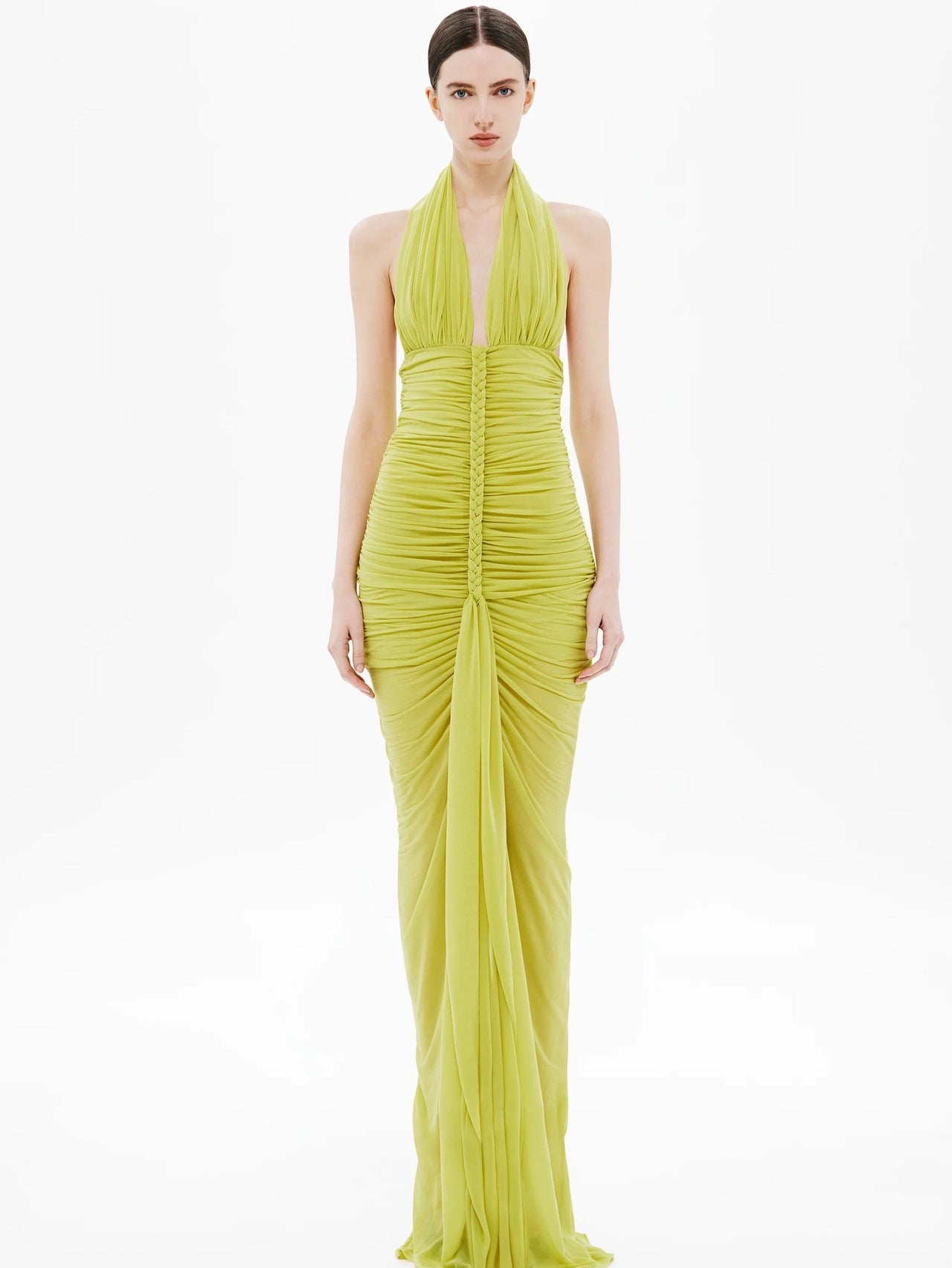 Robe maxi froncée exquise pour femmes avec décolleté en V profond et drapés élégants Heidi-Mode
