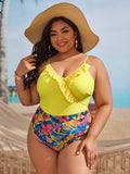 Maillot de bain une pièce pour femmes à taille haute avec détails en volants et motifs floraux Echo Archiv