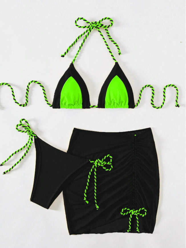 Ensemble de bikini triangle pour femmes avec fronces et liens R&B