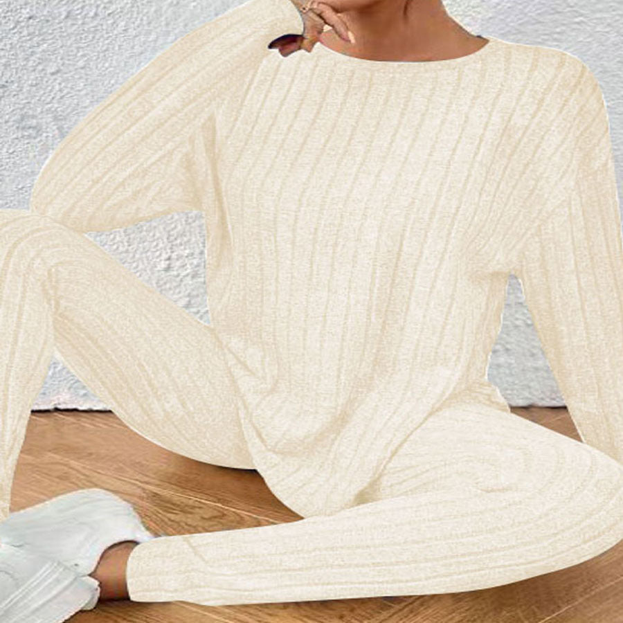 Ensemble Relax en Tricot Rippé pour Femmes avec Col Rond et Jogger Slim Echoarchiv