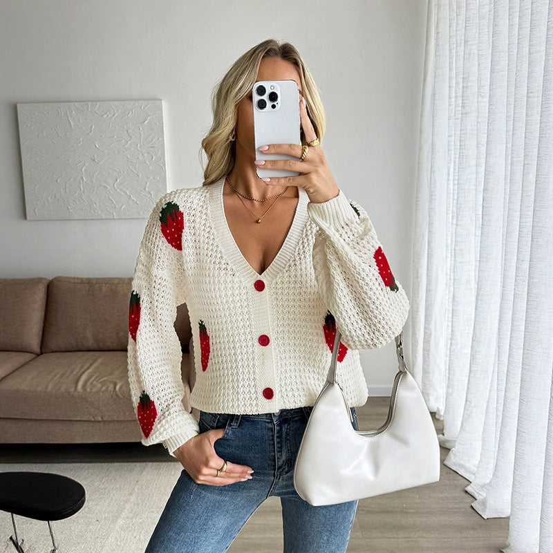Cardigan court pour femmes avec décolleté en V et boutons