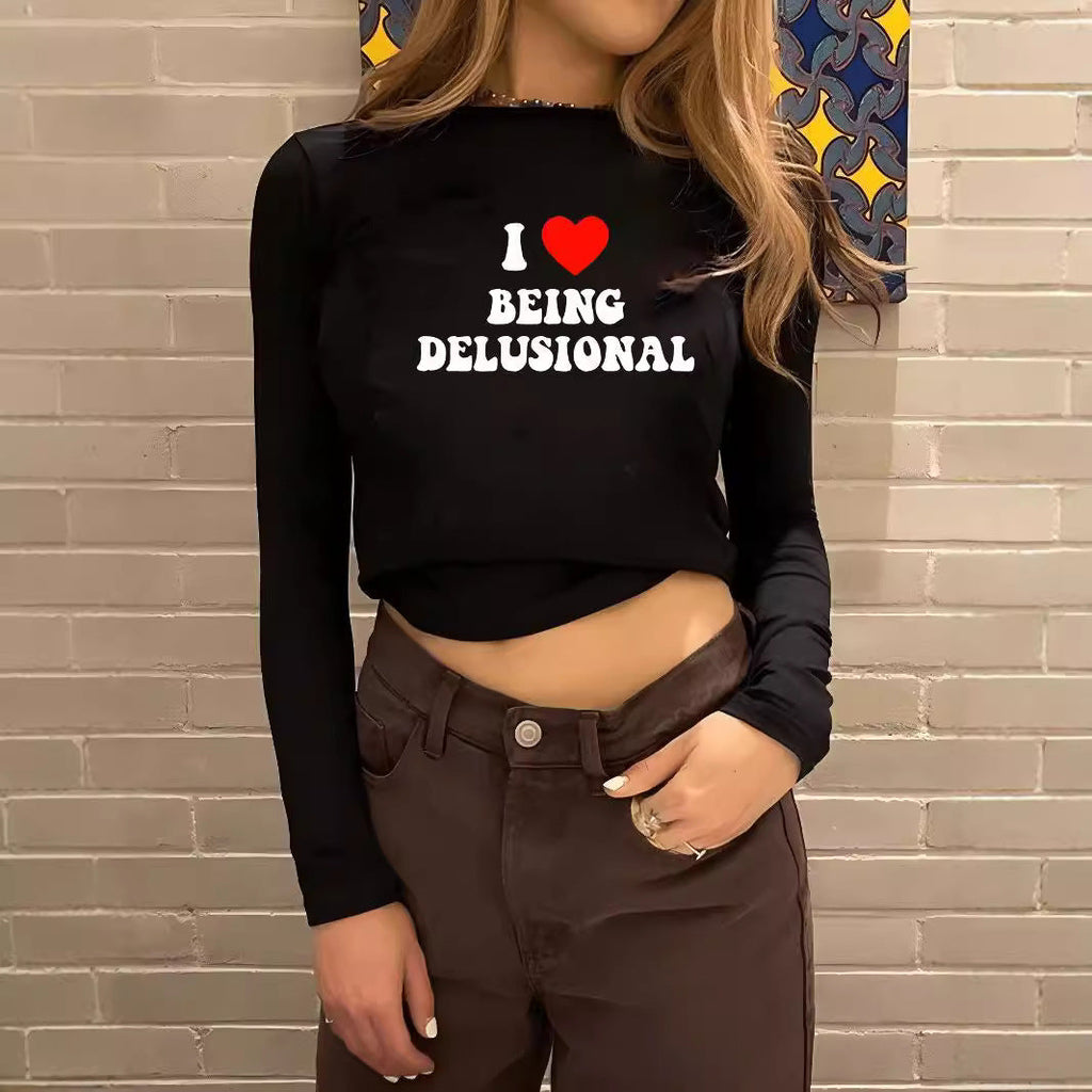 T-shirt à manches longues ajusté pour femmes avec un joli motif de canard, col rond et léger stretch Echo Archiv