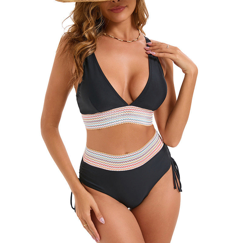 Ensemble de bikini taille haute pour femmes avec bande enroulée moderne Echo Archiv