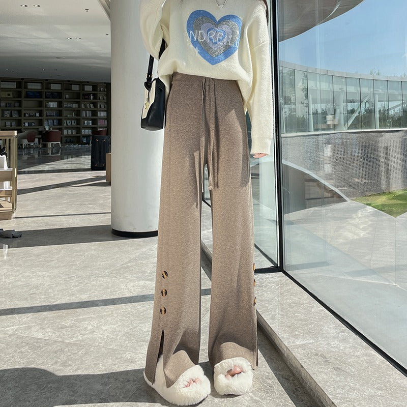 Pantalon en tricot ample pour femmes avec détails en boutons