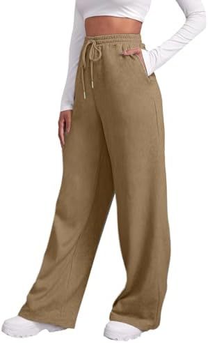 Pantalon lounge palazzo taille haute large pour femmes avec ceinture élastique confortable, cordon de serrage et poches latérales Echo Archiv