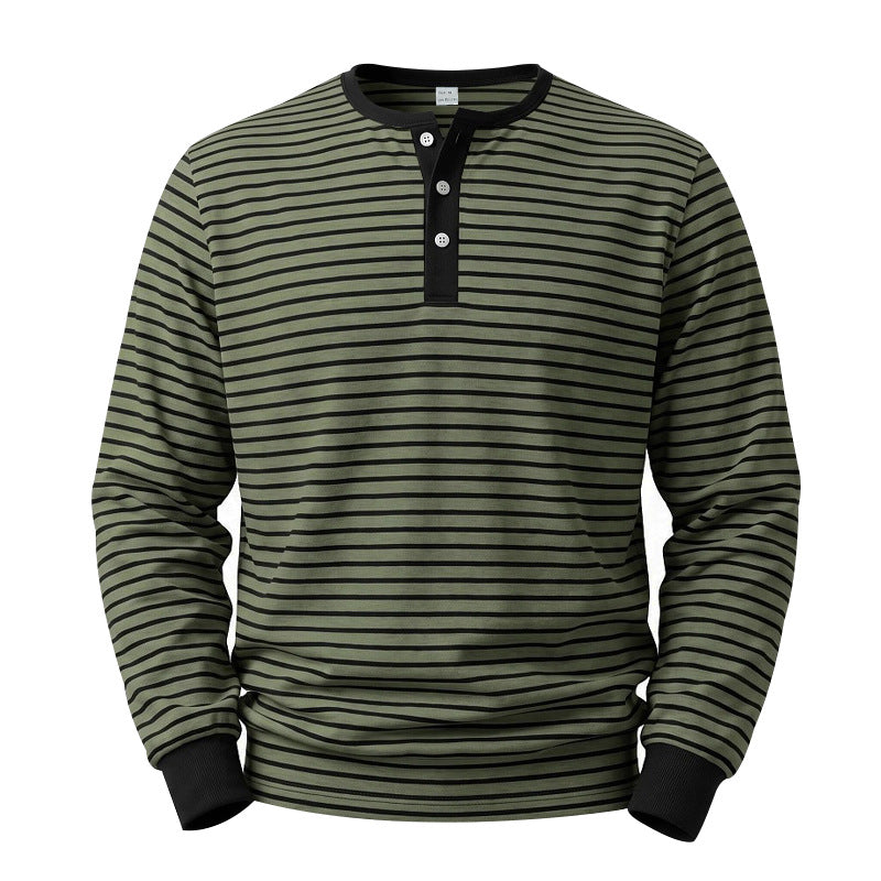 Chemise Henley à manches longues pour hommes en mélange de coton avec de fines rayures et patte de boutonnage Echoarchiv