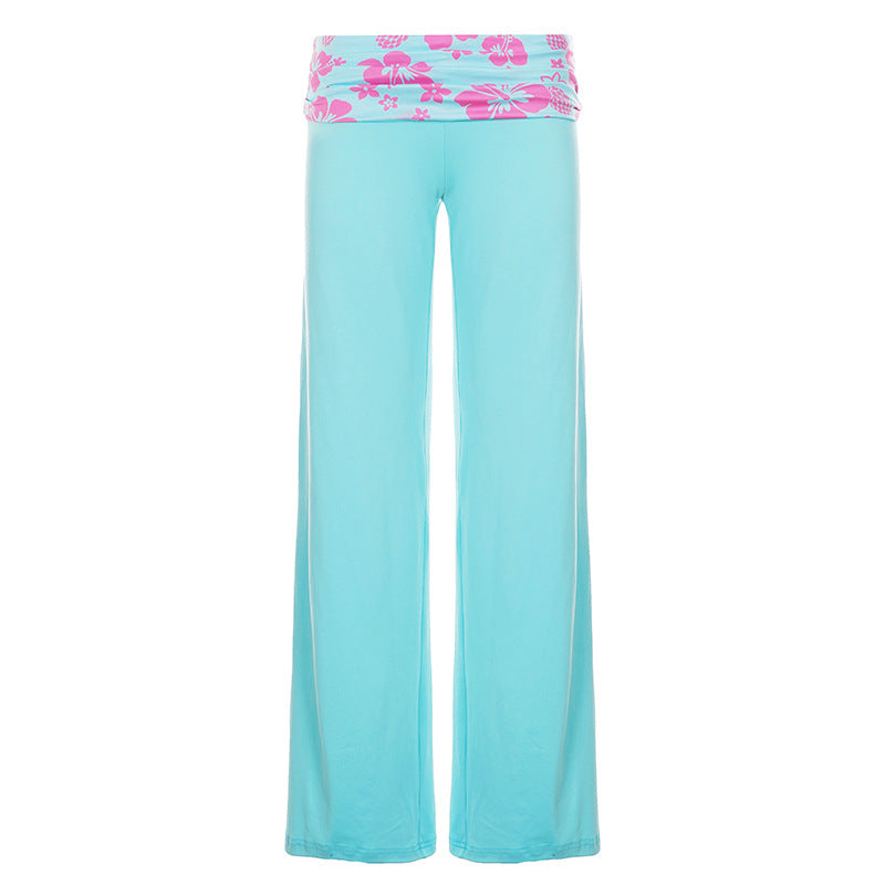 Pantalon palazzo de yoga pour femmes avec taille haute et ceinture repliée Echo Archiv