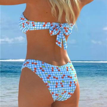 Bikini bandeau pour femmes avec un motif à carreaux ludique et un imprimé fruité R&B