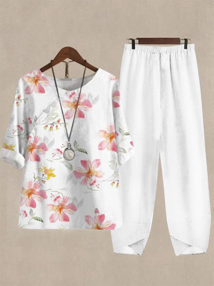 Haut de loisirs pour femmes avec motif floral et pantalon confortable R&B