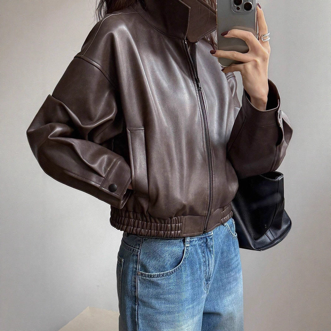 Veste en simili cuir pour femmes avec coupe décontractée