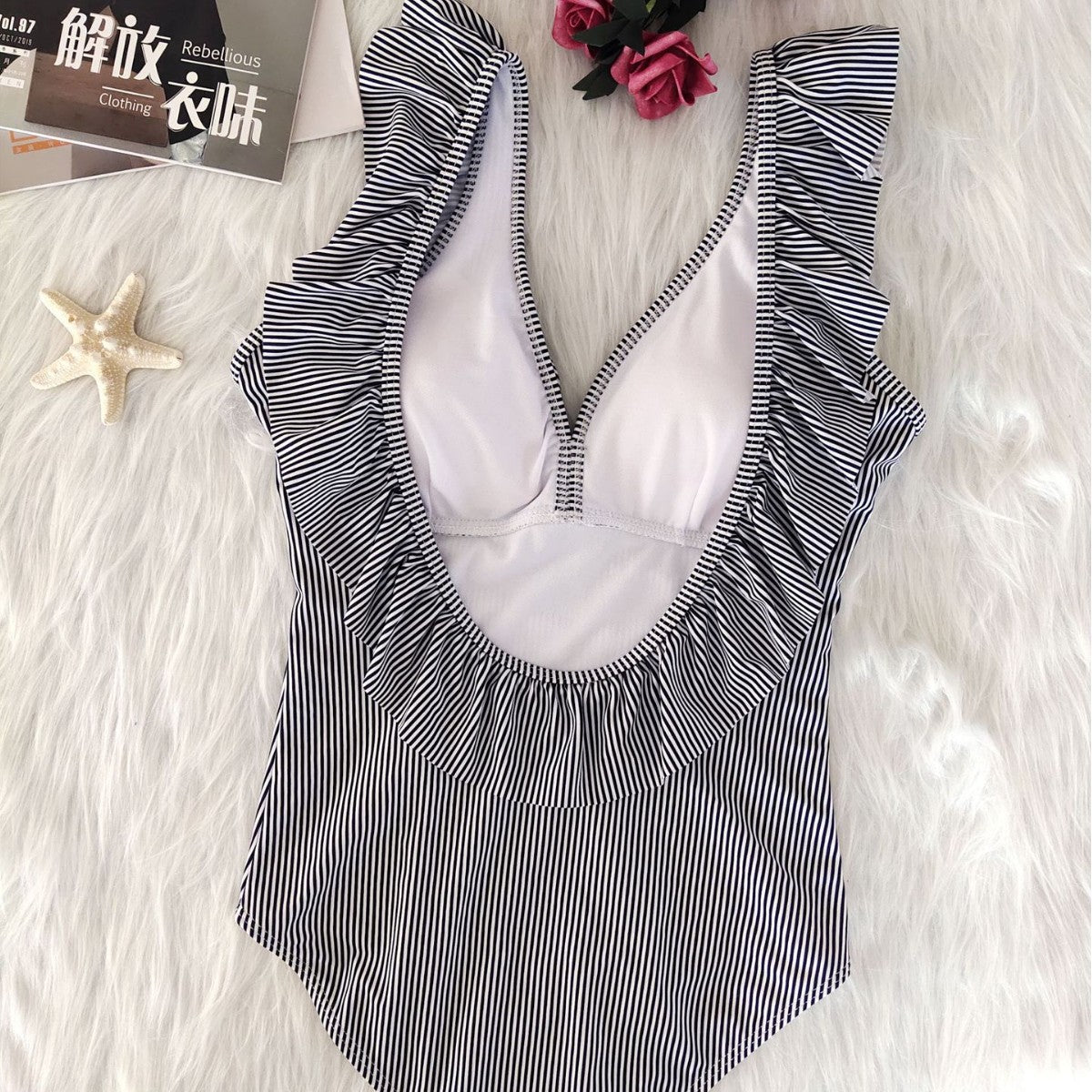 Maillot de bain en éponge pour femmes avec détails en volants R&B