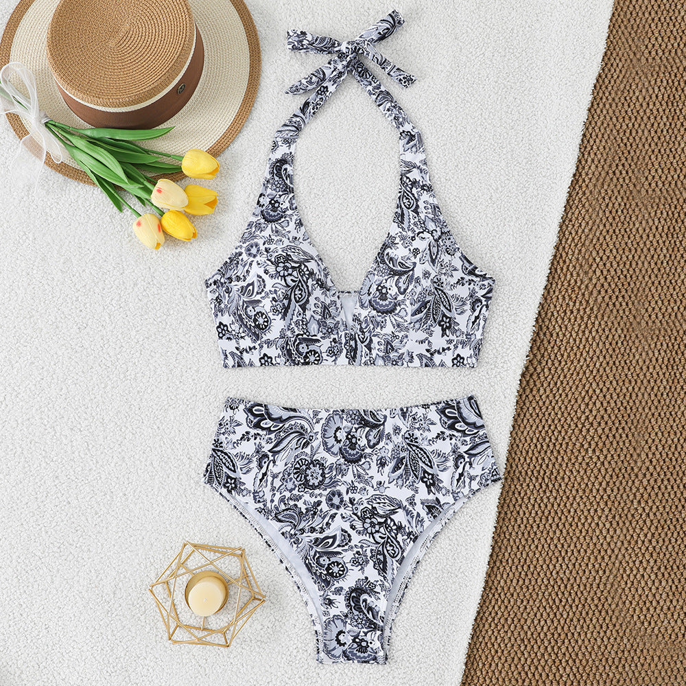 Ensemble de bikini taille haute pour femmes avec design floral et haut à nouer R&B