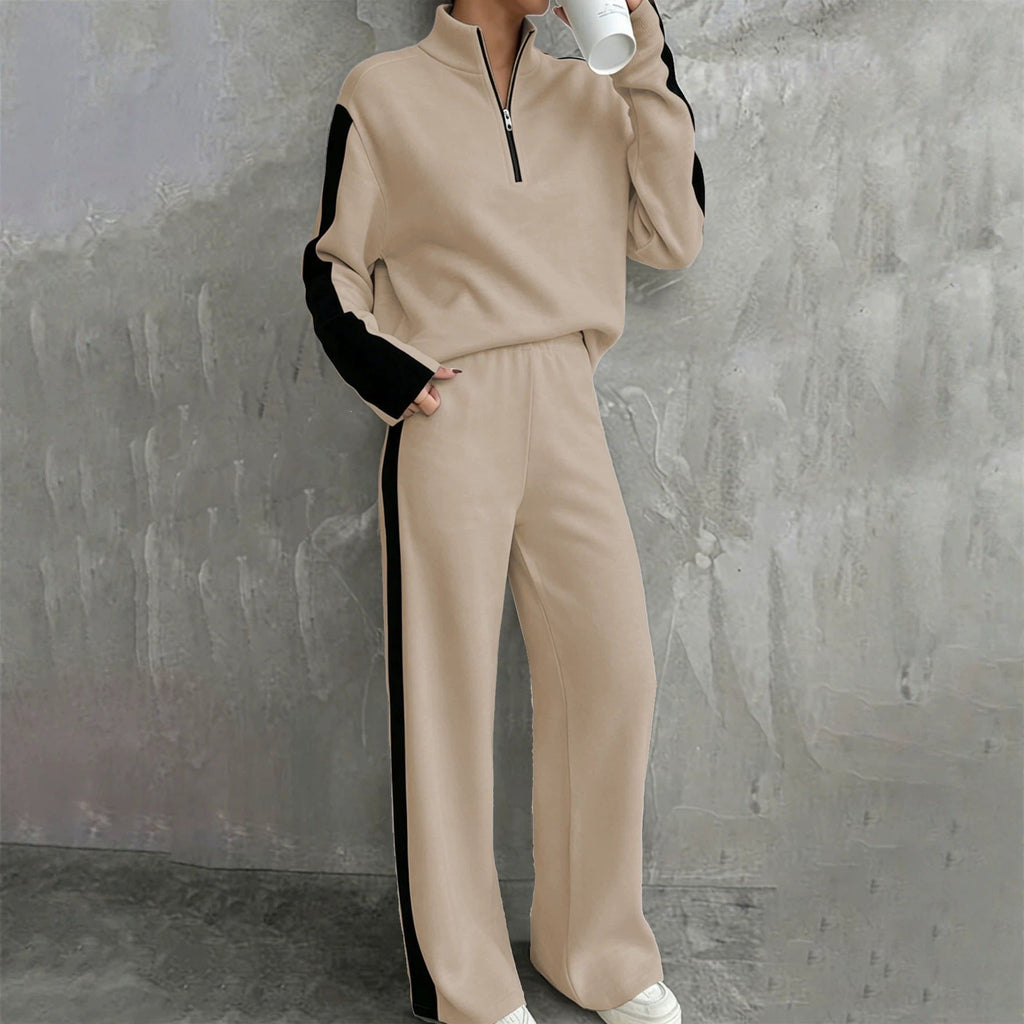 Ensemble de jogging décontracté pour femmes avec demi-zip, taille élastique et bandes contrastées sur les côtés Echo Archiv