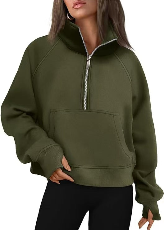 Sweatshirt oversized pour femmes avec demi-zip, poche kangourou et trous pour les pouces Echo Archiv