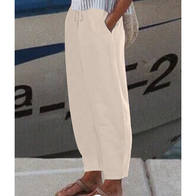 Pantalon Harem Femme Cheville avec Cordon, Poches Latérales et Taille Élastique Echoarchiv
