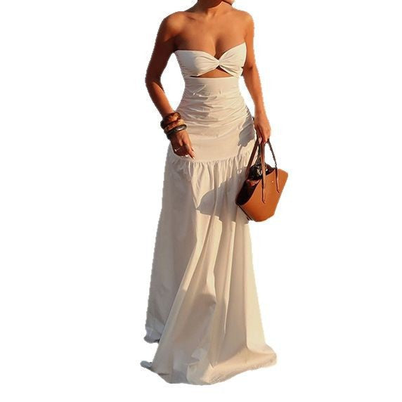 Robe Maxi sans Bretelles pour Femme avec Découpe Décorative et Pli Élégant R&B