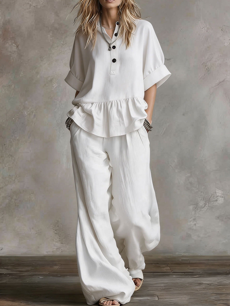 Costume Pantalon Oversize Décontracté pour Femmes avec Haut Croisé R&B