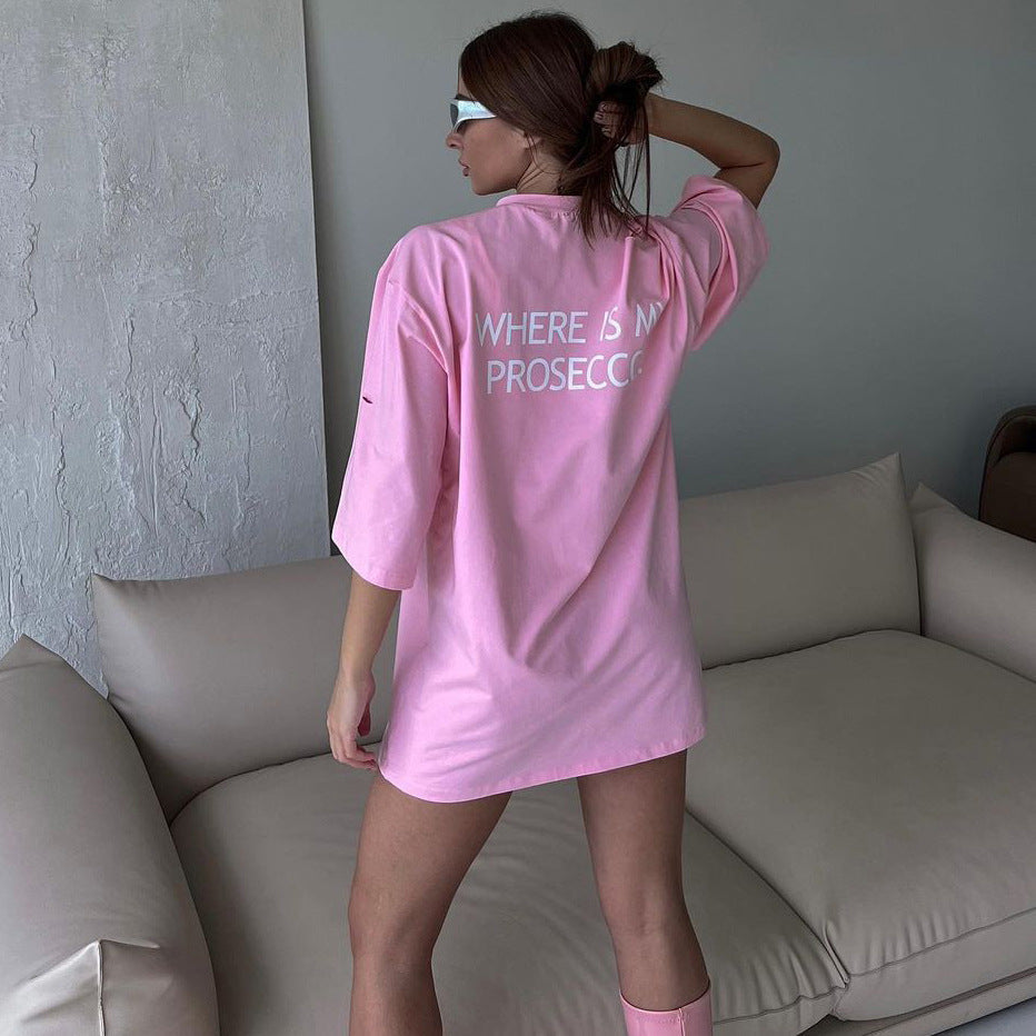 Chemisier long oversize pour femmes avec imprimé statement, manches trois-quarts et silhouette tunique décontractée Echo Archiv