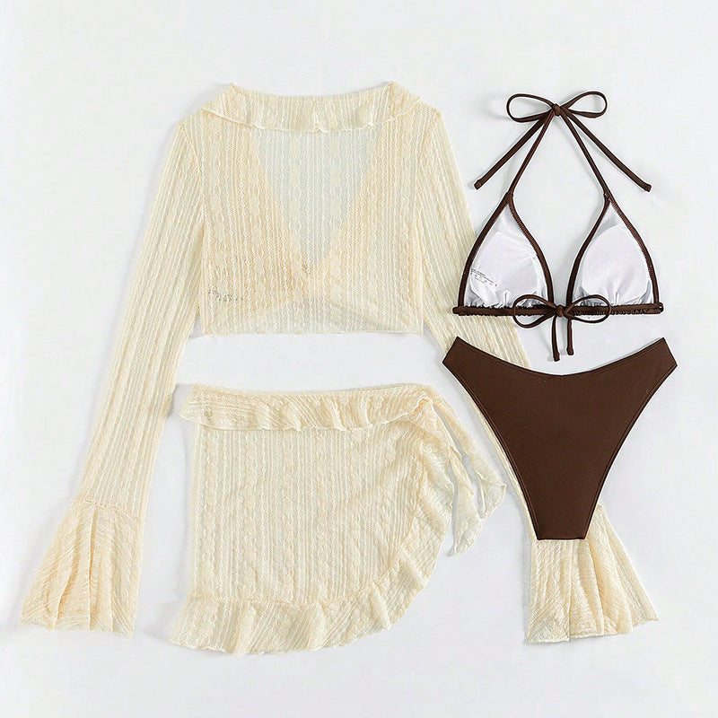 Ensemble de bikini de plage pour femmes avec haut court décontracté et jupe ludique R&B