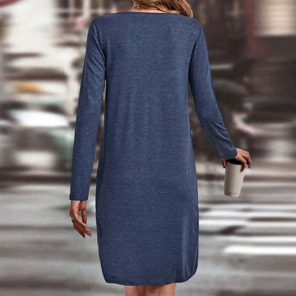 Robe en jersey décontractée pour femmes avec décolleté en V, poche poitrine et coupe A décontractée