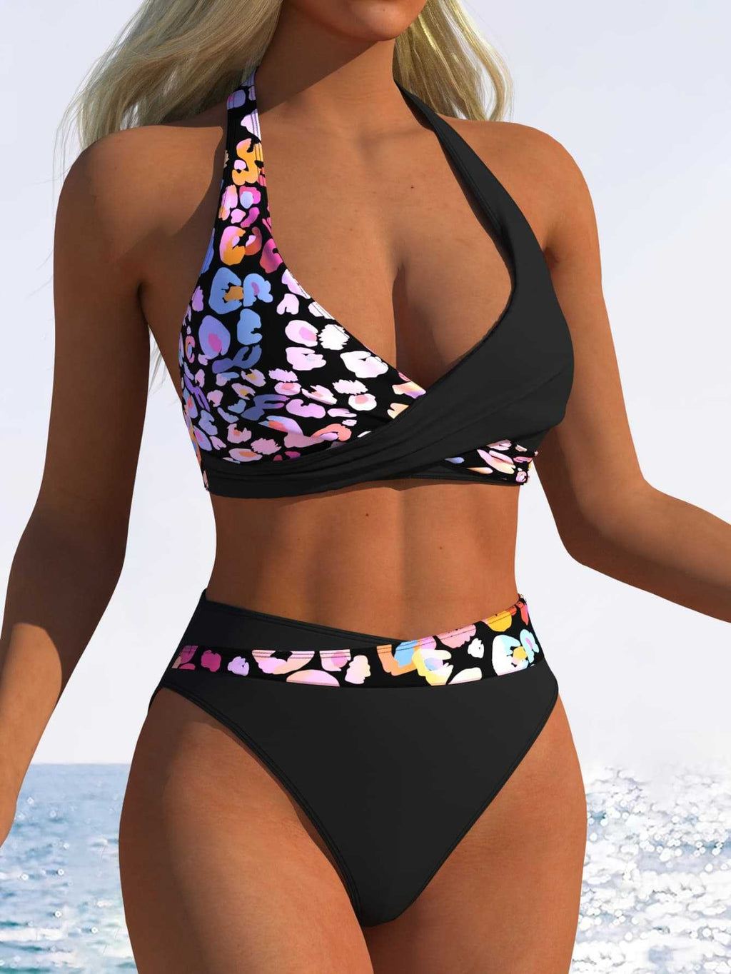 Maillot de bain femme taille haute avec haut à nouer tendance et ceinture élastique R&B