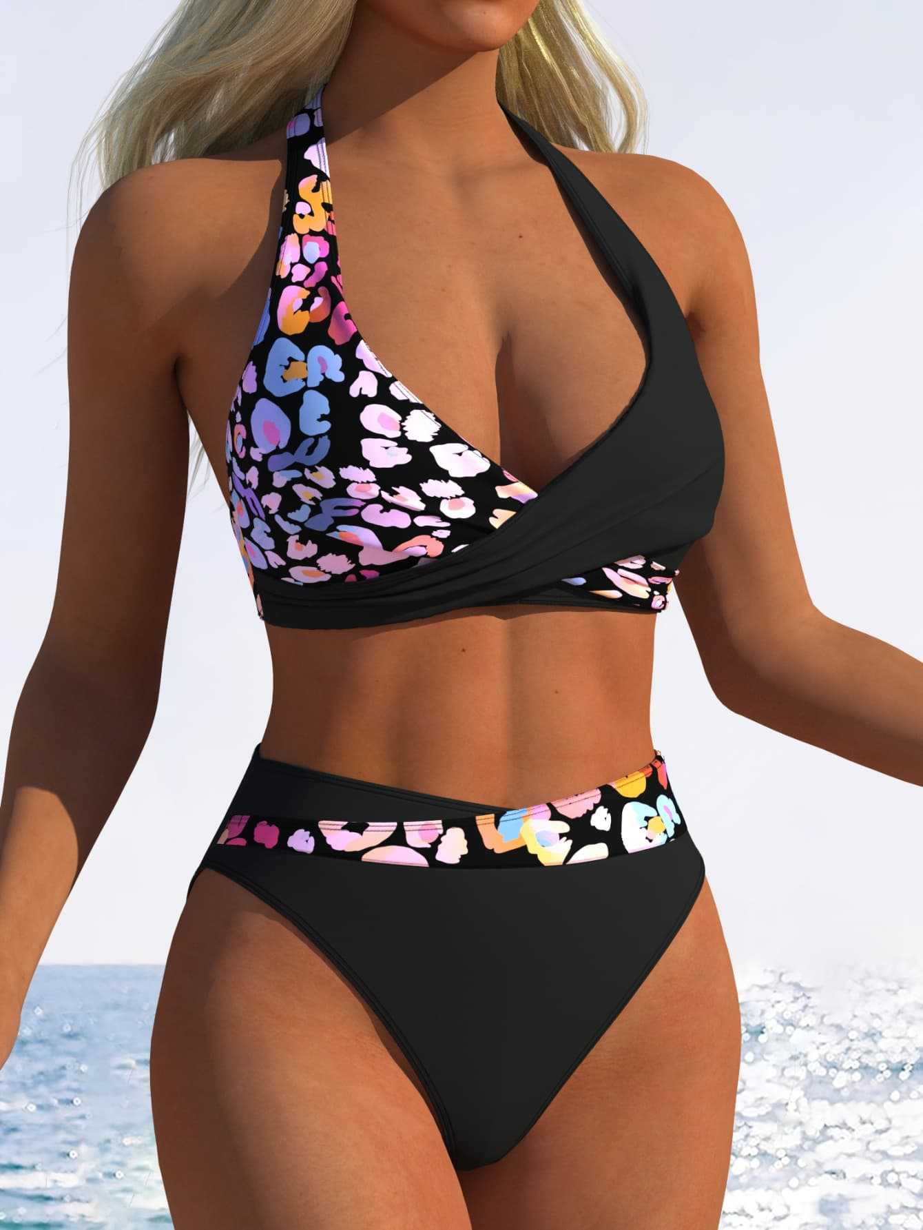 Maillot de bain femme taille haute avec haut à nouer tendance et ceinture élastique R&B