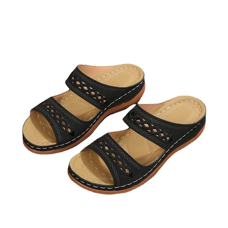 Sandales confortables pour femmes avec design de lanières décoratif et semelle intérieure rembourrée R&B