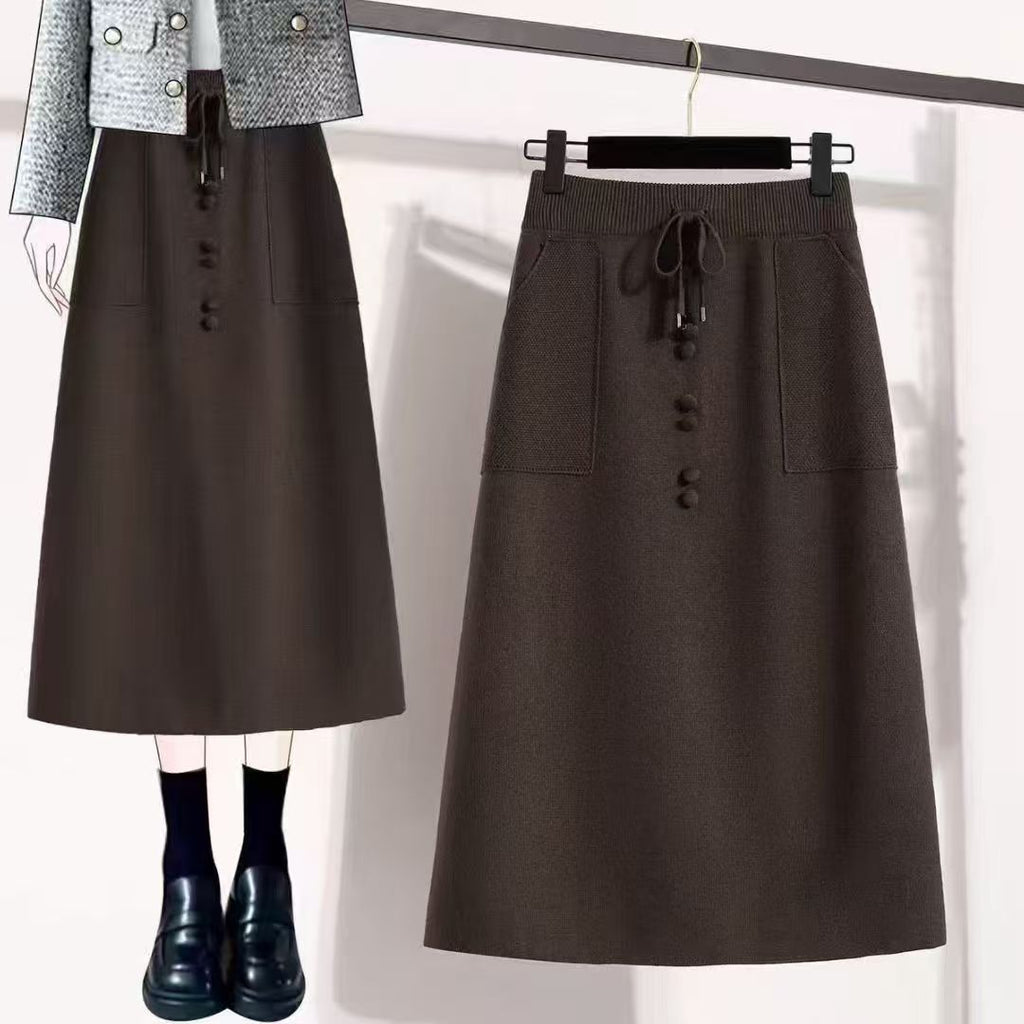 Jupe vintage pour femmes avec détails en boutons et taille élastique