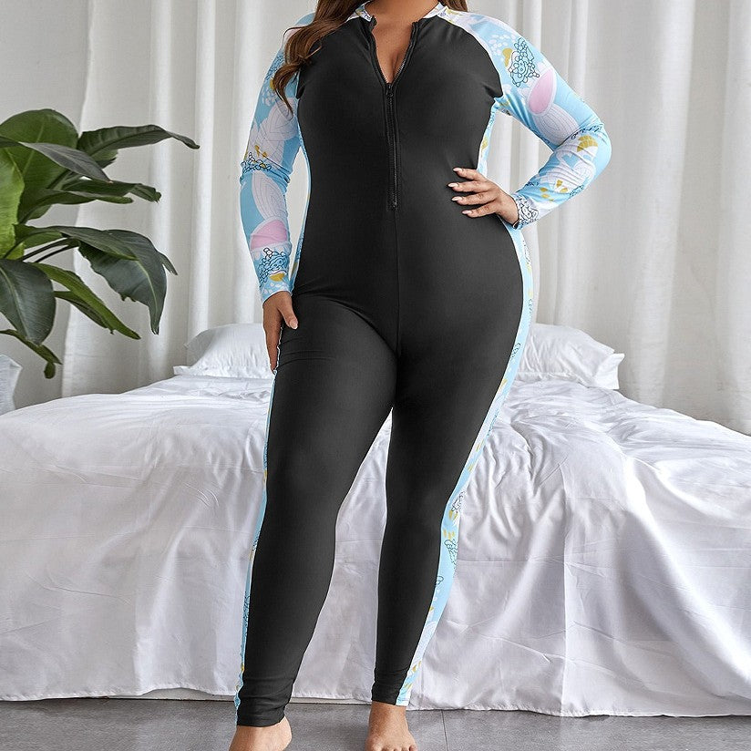 Maillot de bain une pièce pour femmes avec protection UV, manches longues et fermeture éclair R&B