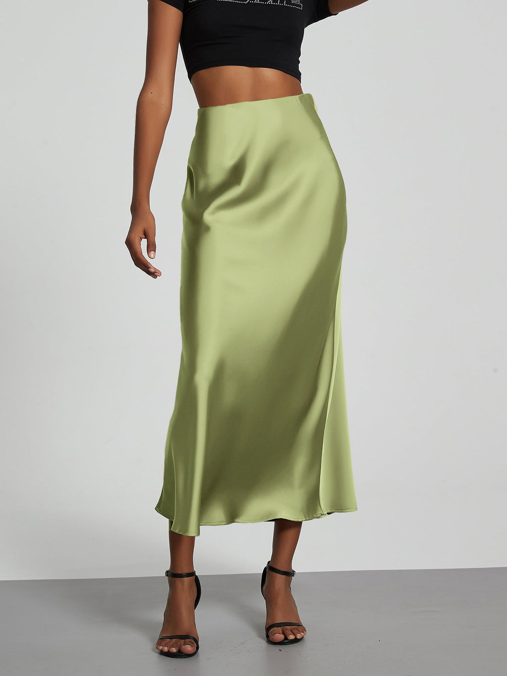 Jupe en Satin Stretch Élégante pour Femmes avec Taille Haute et Coupe Flottante R&B