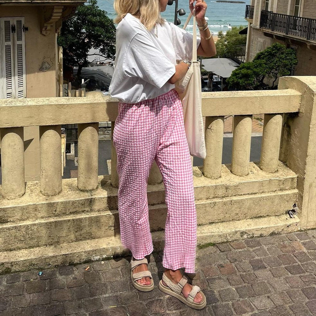 Pantalon carotte pour femmes au design à carreaux moderne Heidi-Mode