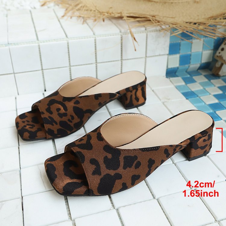 Mules Femme à la Mode avec Motif Léopard et Talon Bloc R&B