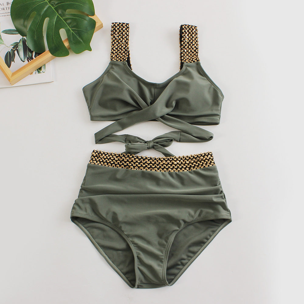 Ensemble de bikini taille haute pour femmes avec haut à nouer stylé R&B