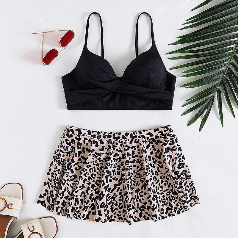 Ensemble bikini avec jupe pour femmes à motif animal R&B