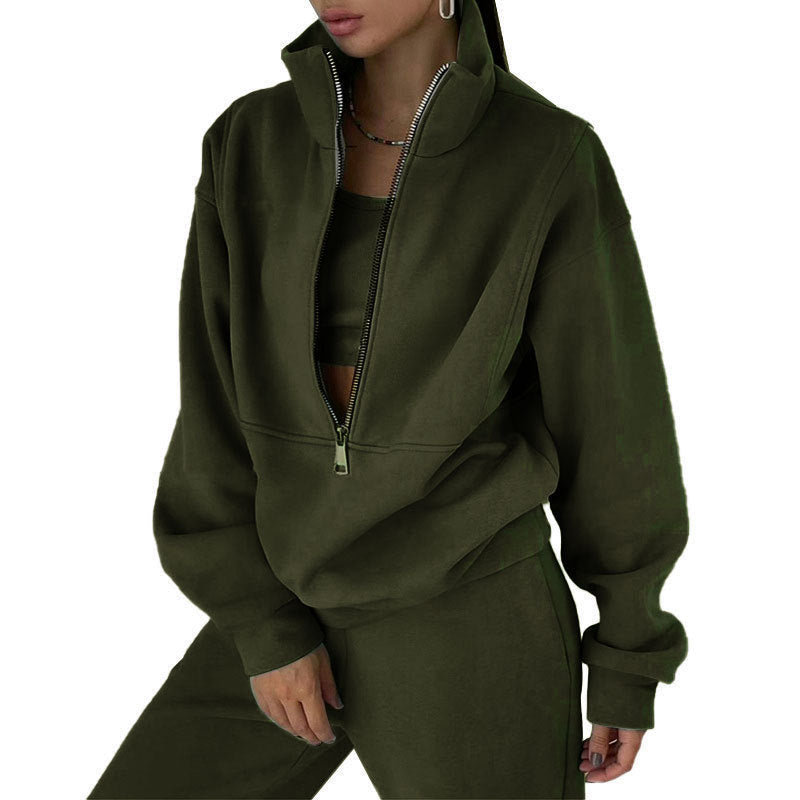 Ensemble de sweat-shirt à demi-zip et pantalon de jogging pour femmes avec col montant, coupe oversize et doux French-Terry Echo Archiv
