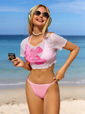 Ensemble de bikini femme avec crop-top à motif floral et surchemise transparente R&B