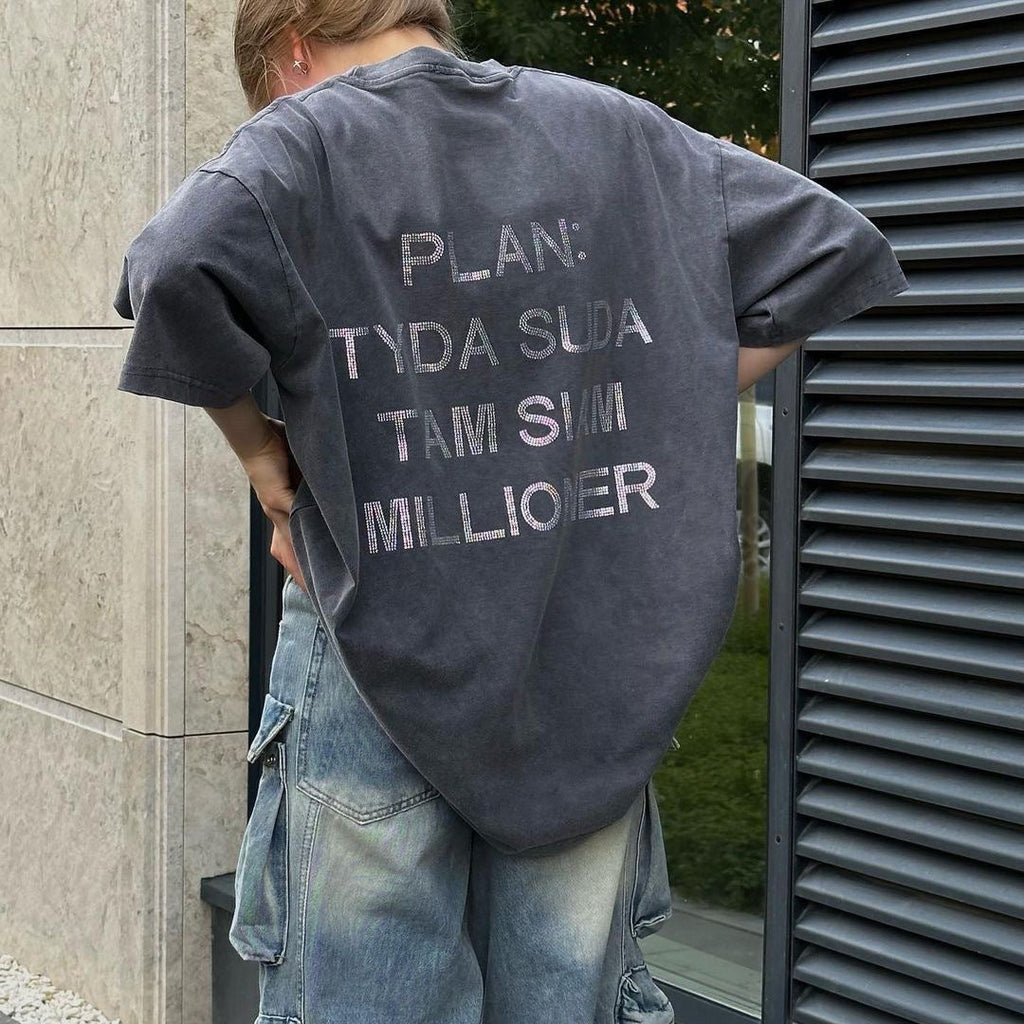 T-shirt oversize pour femmes avec inscription en strass dans le dos