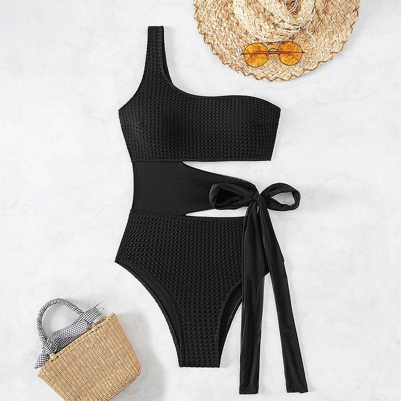 Maillot de bain une pièce pour femme avec coupe asymétrique et ceinture drapée stylée R&B