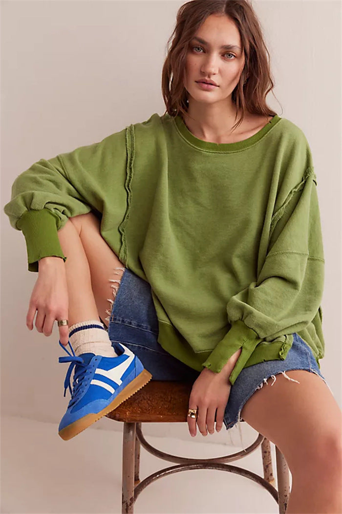 Sweatshirt oversized pour femmes avec manches ballon, coutures ouvertes et fentes latérales Echo Archiv