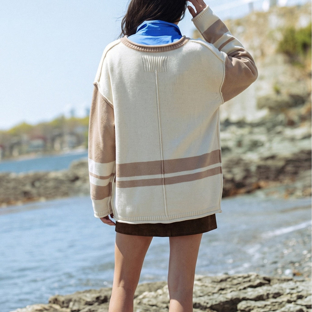 Pull en grosse maille pour femmes avec bandes de sequins, coupe oversize et col rond Echoarchiv