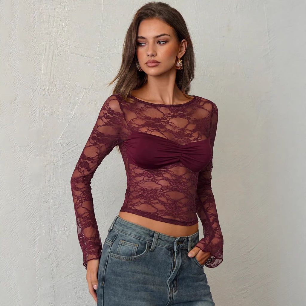 Top en dentelle cintré pour femmes avec bustier intégré et partie poitrine froncée R&B