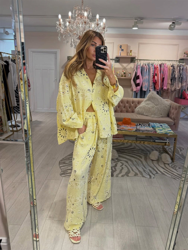 Ensemble de plage à broderie ajourée pour femmes avec chemise oversize, poche poitrine et pantalon palazzo ample R&B
